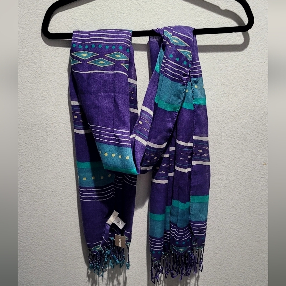 Chico’s Diamond Stripe Oblong Scarf — Purple & Teal, NWT, 100% Acrylic
